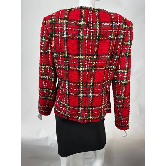 Conrad C Collection Womens Red Plaid Tweed Blazer Jacket Size 6 Silk Blend - Picture 16 of 16